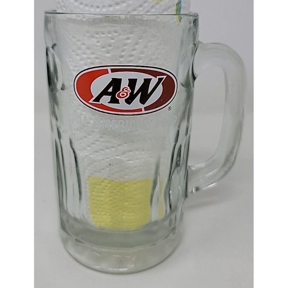 A&W AW Root Beer Dimpled Glass Mug "All American Food" Logo Heavy Excellent